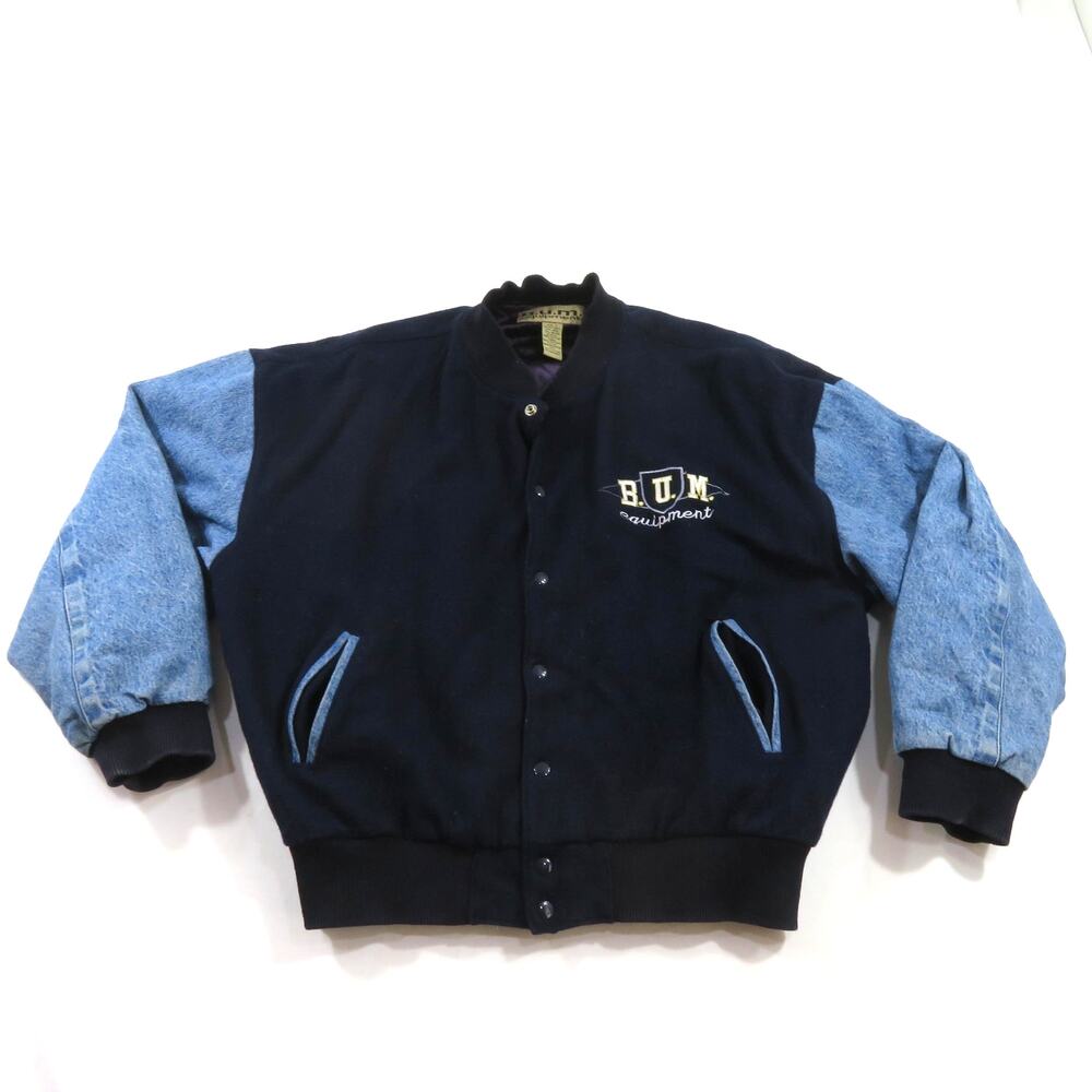B.U.M. Equipment Letterman Embroidered Blue Sz XL 1990s BUM - Picture 2 of 5